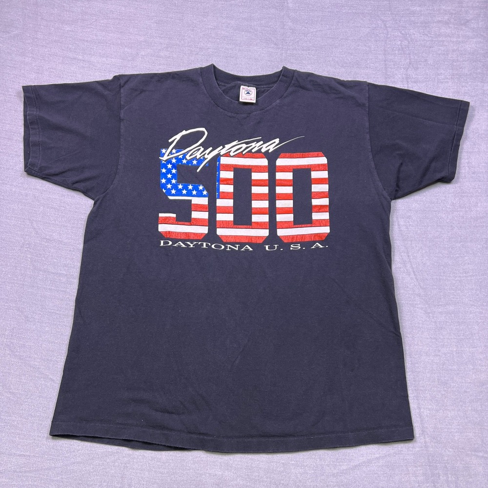 Vintage Delta Pro Weight Daytona 500 USA Graphic T Shirt Mens XL Cotton‎